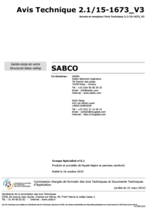 Sabco Original Avis Technique 2.1 15 1673 V3 Fr